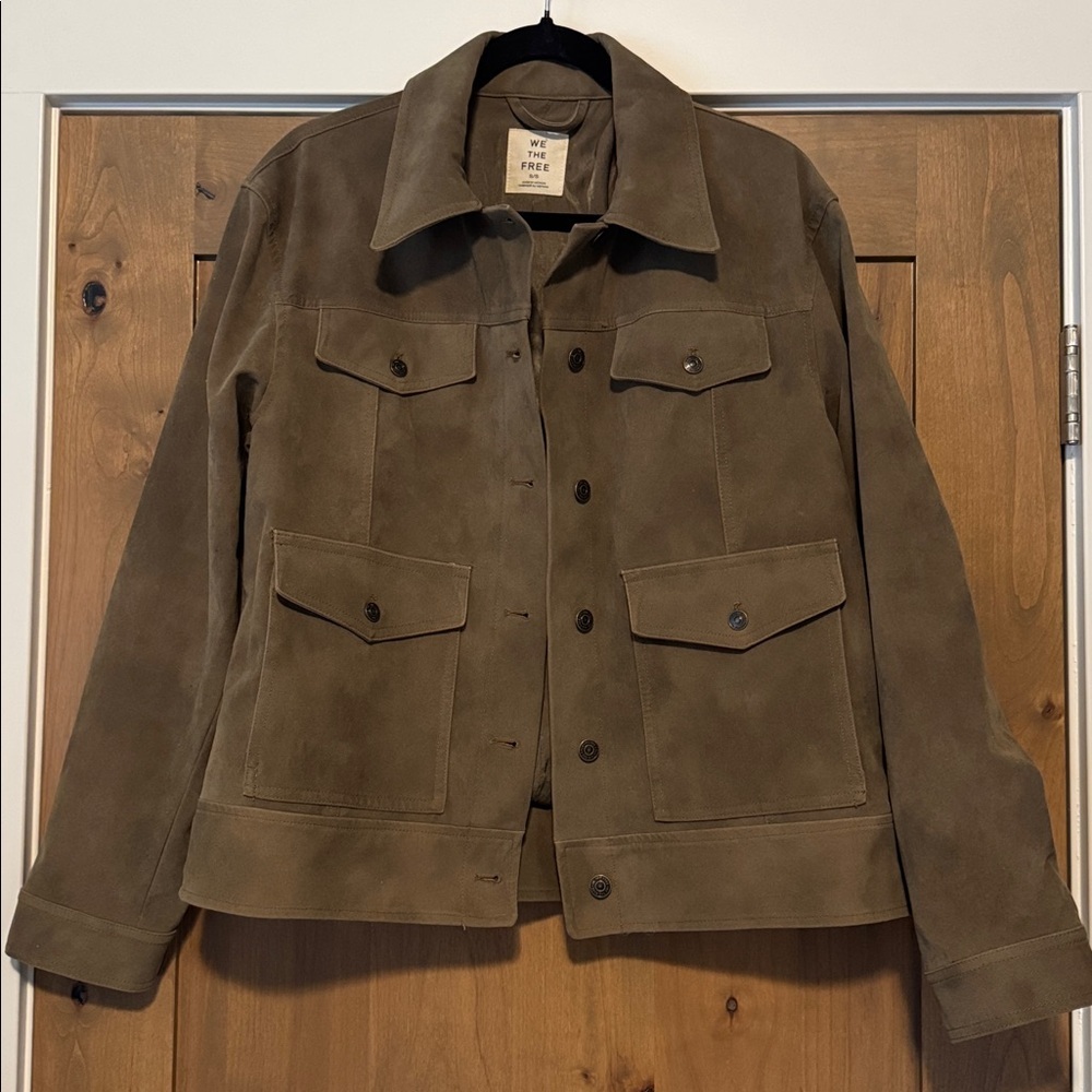 Free People Olive Brown Suede Utility Jacket
